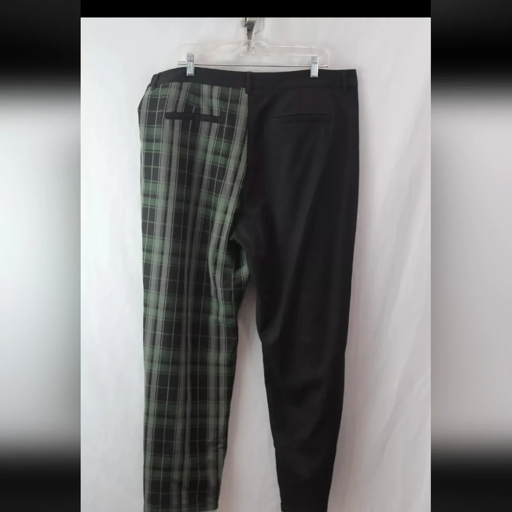 Disturbia Black and Green Plaid Two-Tone Trousers - Picture 2 of 5
